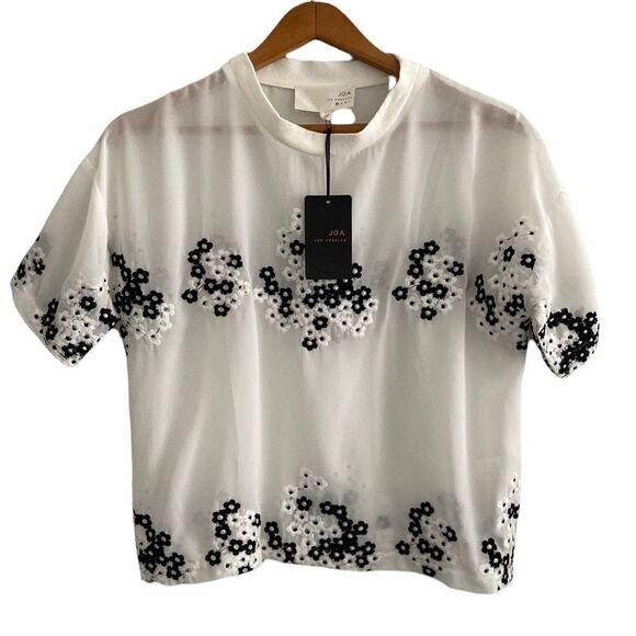 J.O.A. Tops - J.O.A Los Angeles Floral Embroidery Blouse Sheer Top